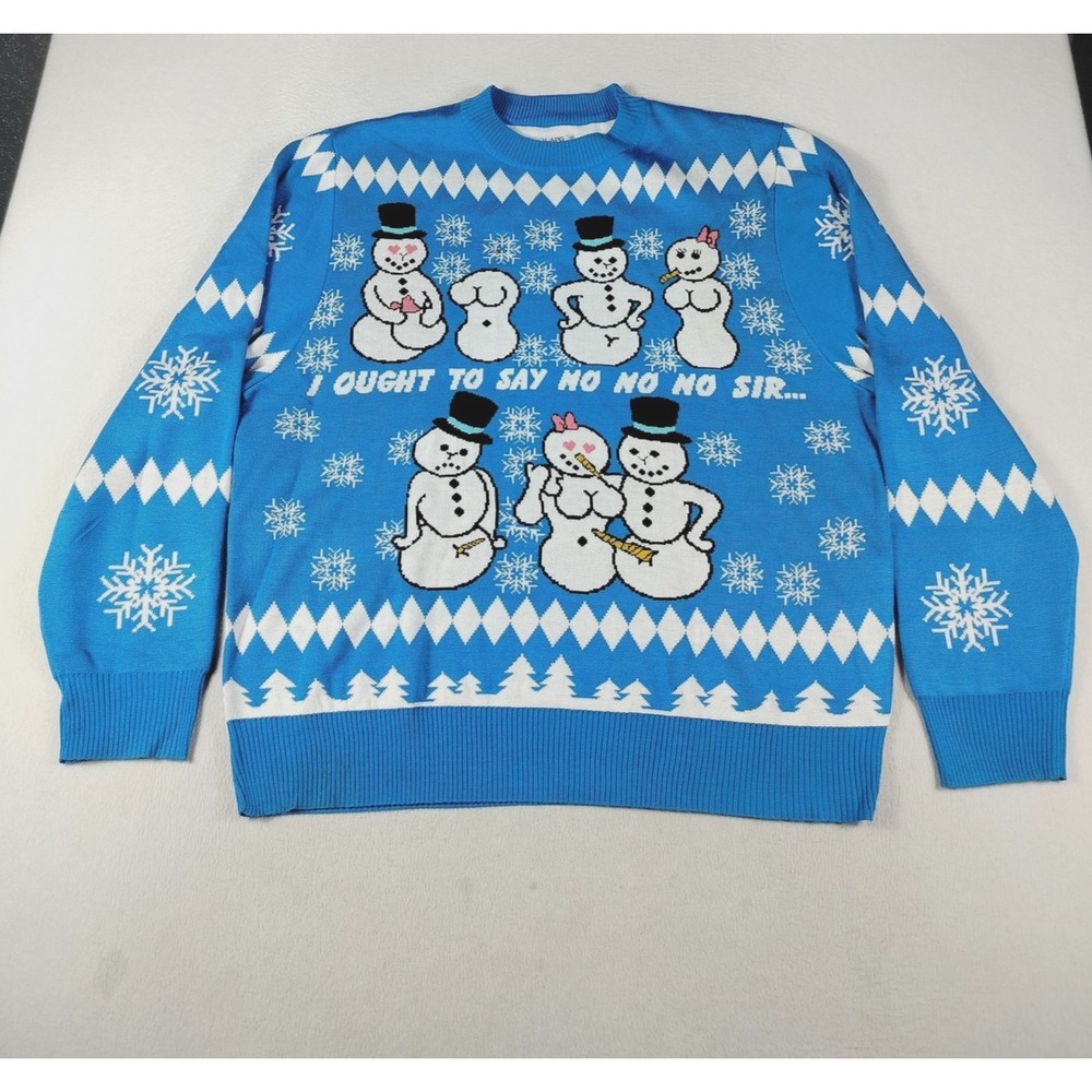 LAPG Sweater Mens‎ 2XL Blue Ugly Christmas Dirty Snowman Graphic Party Funny